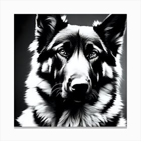 Studio head and shoulders portrait in black and white of a cute Alsatian dog Canvas Print