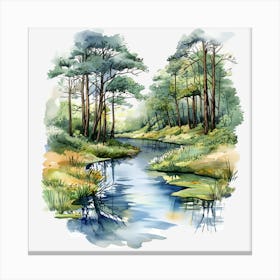 Watercolor Of A River Canvas Print