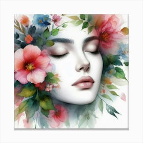 Watercolor Of A Woman With Flowers 13 Canvas Print