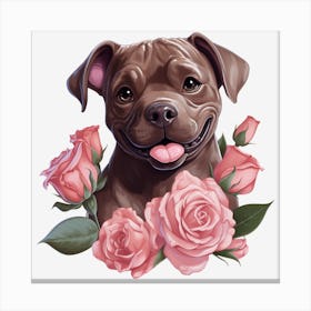 Dog With Roses 15 Canvas Print