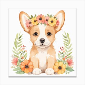 Floral Baby Dog Nursery Illustration (5) Canvas Print