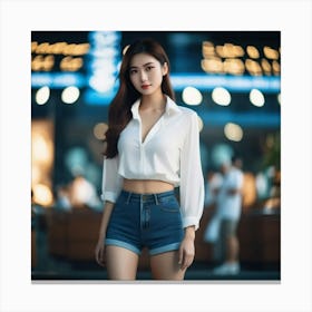 beautiful Asian Girl In Denim Shorts Canvas Print