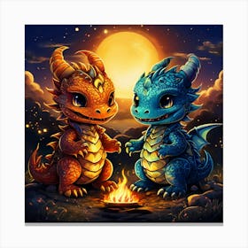 Two Dragons At Night Canvas Print