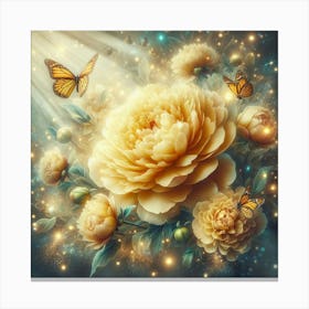 Peonies And Butterflies Canvas Print