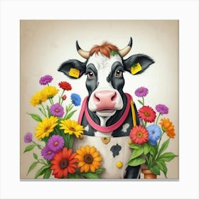 Cow With Flowers 21 Canvas Print