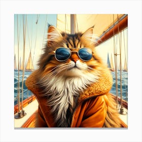 Cat On A Sailboat Canvas Print