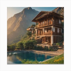 Turkish Villa In The Mountains Canvas Print