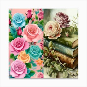 Roses And Books Canvas Print