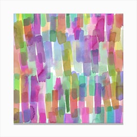 Colorful Watercolor Stripes Strokes Square Canvas Print