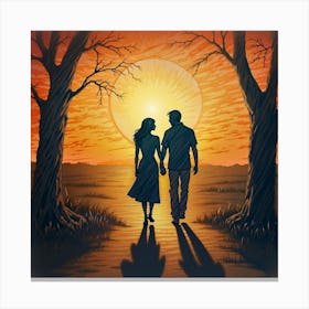 Couple Holding Hands At Sunset 1 Canvas Print