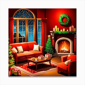 Christmas Living Room, gifts, Christmas Tree art, Christmas Tree, Christmas vector art, Vector Art, Christmas art, Christmas Canvas Print