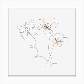 Beautiful butterfly & drawing minimalist flower illustration Canvas Print