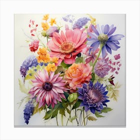 AI Aqua Flora: Captivating Watercolor Blossoms Canvas Print