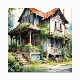 Enchanting Watercolor Art The Last House By Greg Rutkowski Canvas Print