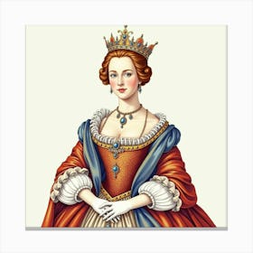 Queen Elizabeth I In Watercolor, Majestic And Adorned With Royal Garb 1 Canvas Print