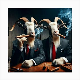 Two Goats Smoking Cigars Canvas Print