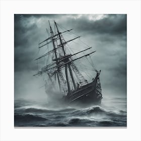 Voyager On The Sea of Fate 2/4 (ship sailing mist fog mystery ghost tall ship Victorian sail sailing galleon Atlantic pacific cruise mary celeste) Canvas Print