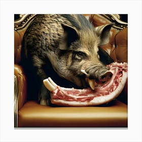 Boar Eating A Steak Canvas Print