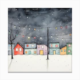 Watercolor Christmas Town Lights Canvas Print