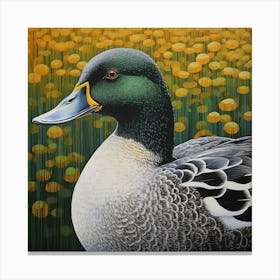 Ohara Koson Inspired Bird Painting Mallard Duck 3 Square Canvas Print