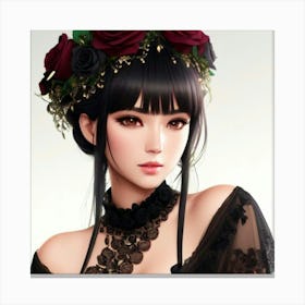 Gothic Girl With Roses Canvas Print