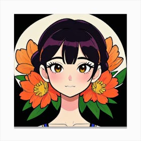 Anime Girl With Flowers 1 Canvas Print