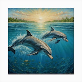 Dolphins In The Ocean Canvas Print