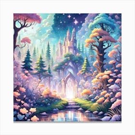 A Fantasy Forest With Twinkling Stars In Pastel Tone Square Composition 41 Canvas Print