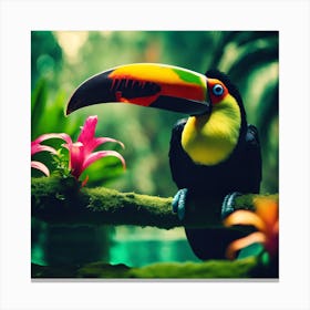 Orange Billed Toucan Perched above the Jungle Lagoon Canvas Print