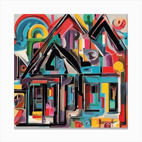 An Image Of A House With Letters On A Black Background, In The Style Of Bold Lines, Vivid Colors, Gr (3) Canvas Print