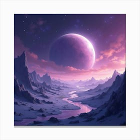 Watercolor Alien Planet With A Glowing Purple Sky And Distant Stars 1 Canvas Print