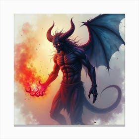 Demon With Dark Energy Blast, Watercolor, Colorful And Dark 1 Canvas Print