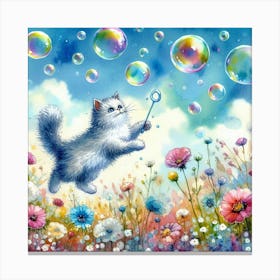 Cat With Soap Bubbles Canvas Print