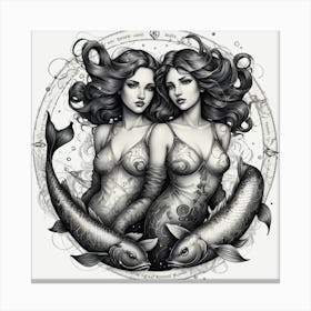 Zodiac Pisces Fish Mermaids Canvas Print