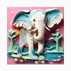 Elephant On Skateboard Canvas Print