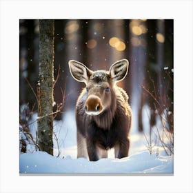 Firefly Whimsical Baby Moose In A Festive Winter Forest 36835 (2) Canvas Print