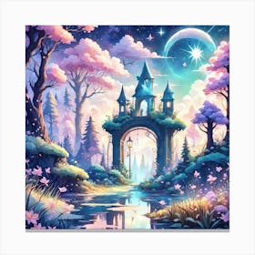 A Fantasy Forest With Twinkling Stars In Pastel Tone Square Composition 445 Canvas Print