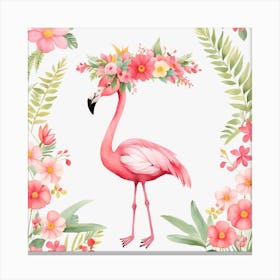 Floral Baby Flamingo Nursery Illustration (18) Canvas Print
