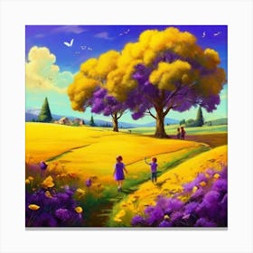 Children In The Field Canvas Print