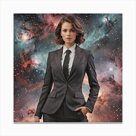 Woman In A Suit In Space Canvas Print