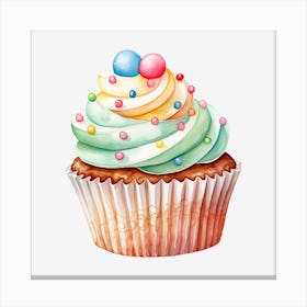 Cupcake Watercolor Illustration 3 Canvas Print