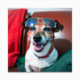 Jack Russel Dog Wearing Dark Glasses Smiling Canvas Print