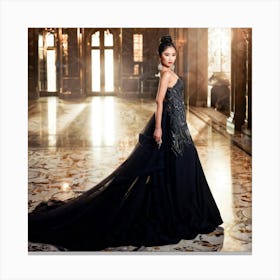 Asian Woman Striking A Pose Draped In Luxurious Designer Attire Surrounded By Opulent Surroundings Canvas Print