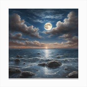 Full Moon Over The Ocean Canvas Print