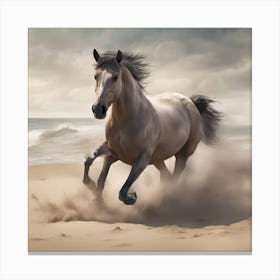 Horse Galloping On The Beach Canvas Print