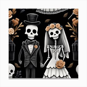 Day Of The Dead Wedding seamless pattern Canvas Print
