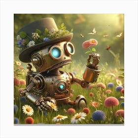 Robot In The Meadow 2 Canvas Print