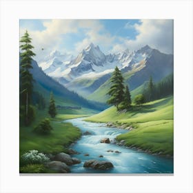 Default Oil Painting Imagine A Peaceful Valley Where Clear Riv 3 Canvas Print