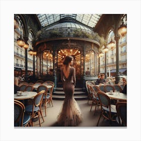 A café in the center of Paris in a beautiful dress by Naderen Canvas Print