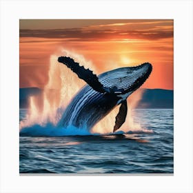 Whales Breaching In The Open Ocean 1 Canvas Print